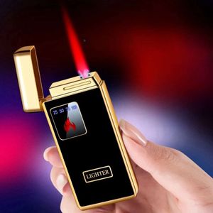 Touch Sensing Gas Electric Integrated Lighter Piano Paint Baking Process LED Energy Display Windproof Red Flame Metal Lighter