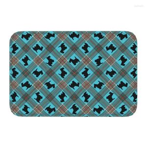 Mattor Scottie Dog Plaid Tartan ytterdörr Mat Anti-halkvattentät Scottish Terrier Doormat Kitchen Balkony Rug Toalett Footpad Mattan