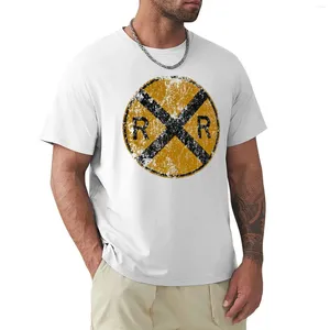 Herrpolos nödställda järnvägskorsningskylt mycket cool vintage t-shirt för en pojke pojkar vita t skjortor män