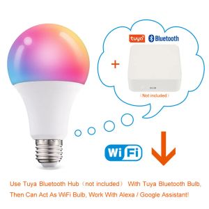 Bluetooth Smart LED -glödlampa 20W E27 B22 RGB Dimble Lamp 110V 220V Tuya -app Remote Control RGB+CW+WW Mesh Gateway för heminredning
