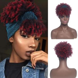 Wigs Short Afro Curly Wig with Heanband 10 Inch Soft Kinky Curly Scarf Wigs for Women Cosplay Ombre Synthetic Fluffy Curly Turban Wig