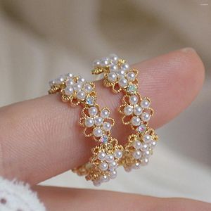 Dangle Earrings Fashion Korea Bohemia Elegant Pearl Flower Shiny Crystal Zircon Statement For Women Girls Earring Jewelry Gift