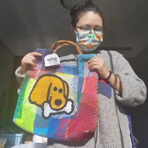 Tote Bag Women Fashion Dog Gnawing Bone Pattern Gradient HighCapacity Handbags Shoulder Shopping 240323