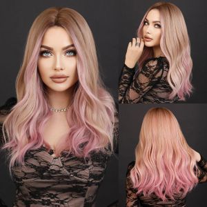 Wigs Namm Long Wavy Ombre Bionda parrucca per donne cosplay quotidiano parte media naturale parte sintetica parrucche rosa resistenti al calore lilita parrucca