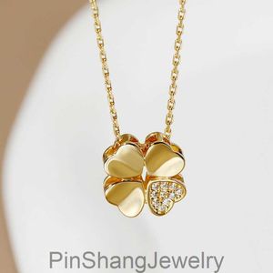 925 Silver Four Leaf Necklace Womens Propeledile Ins Style electroplating inlay Zircon Tiktok نفس المجوهرات المتقاطعة