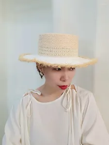 BERETS 2024-PAN-RAFFIA GRASS JAPAN SUMMER DEARY LEISHURE SUNSCREEN RAW BRIM LADY FEDORAS CAP WOMEN PANAMA JAZZ HAT