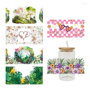 Adesivos de janela UV DTF adesivo tema flor para o 16oz Libbey Óculos Wraps Cup pode DIY impermeável fácil de usar decalques personalizados D1871