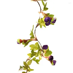 Dekorativa blommor Yo-2.2m 25ledade konstgjorda växter lämnar Garlandsträng Ljusflores Bröllopshemdekoration krans
