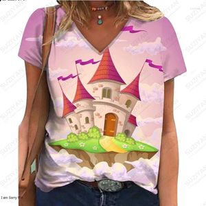 Kvinnors T-skjortor Elegant kortärmad V-ringning Casual Loose Large T-shirt 2024 Street Style Personlig 3D-tryckning