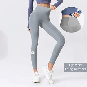 Aloll lycra tecido de cor sólida feminino de ioga calça de ioga de alta cintura esportes usa leggings elástico fitness lady esportes ao ar livre 2024 new8945