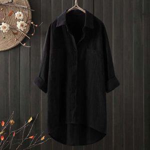 Kvinnor 2024 Ny koreansk höststil Temperament Solid Cotton Linen Shirt Loose Autumn Womens Top Lxt7