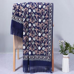 MUJER BUFANDA Soft Shawls Kobiety Ultra długi szalik Paszmina sztuczny kaszmirowy szalik Poncho Kerchief Haft Cape Wrap 240323