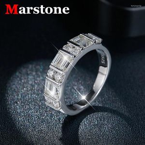 Cluster Rings Full Moissanite Diamond Lady's Ladder Square Ring S925 Sliver Plated 18K Gold For Classic Fine Jewerly Women 2024