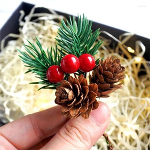 Decorative Flowers In Christmas Tree Branch Decorations PineCone Pendants DIY Creative Packaging Gift Box Party Accessories For Noel Home