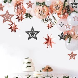 Decorative Flowers Rose Gold Black Wedding 3D Star Garland Twinkle Little Valentines Day Decorations Hanging Backdrop Banner Streamers