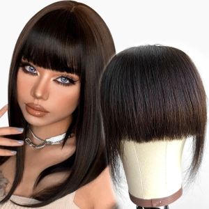 Bangs MRSHAIR Human Hair Bangs Clip In Hair Extension Natural 3D Fake Blunt Air Bangs Hair Pieces NonRemy 3Clips 2.5"x4.5" For Shows