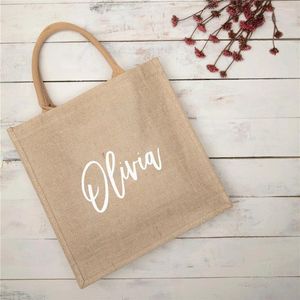 Shopping Bags Personalized Jute Tote Name Burlap Bridesmaid Bag Christmas Gift Reusable Grocery Bachelorette