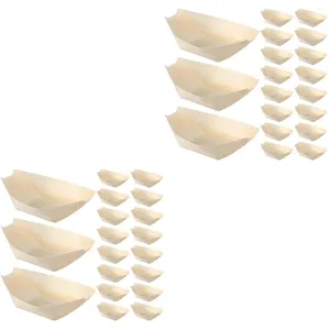 Tigelas 240 PCs Forma descartável em forma de madeira tigela de madeira Paletes de madeira Placas de barcos de sushi de pinheiro