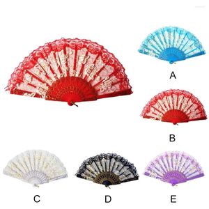 Decorative Figurines 2024 Retro Folding Hand Fan Plastic Gold Flower Craft White Wedding Party Chinese Style Dance Cloth Handheld