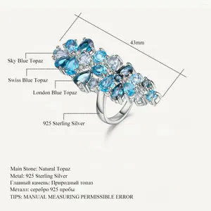 Cluster Anéis Gem's Ballet Marca Moda Natural Londres Azul Topázio Gemstone Genuíno 925 Anel de Prata Esterlina para Mulheres Jóias Finas