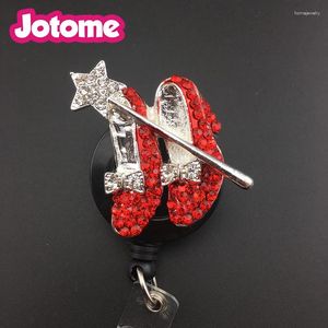 Spille 50/100 pz/lotto Commercio All'ingrosso di San Valentino Strass Rossi Tacchi Alti Scarpa ID Badge Holder Reel