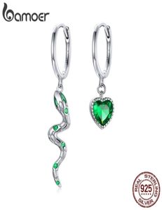 Silver Snake Love Earring Real 925 Sterling Green Heart Cz Hoop örhängen för kvinnor Bröllop Fina smycken SCE1006 2201086832751