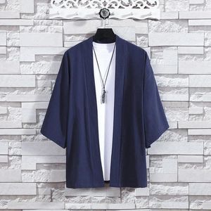 Abbigliamento etnico Tinta unita Kimono giapponese Samurai tradizionale Cotone Lino Haori Yukata Streetwear Cardigan taglie forti 5XL