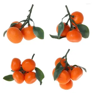 Decoração de festa laranja artificial com ramo e folhas verdes simulação ornamento de fruta falsa para decoração de coleção de quarto de casa