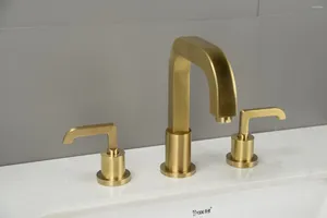 Bathroom Sink Faucets Top Quality Luxury Brass Brushed Gold Faucet 3 Holes 2 Handles Cold Water Basin Mixer Tap High Copper