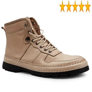 Botas homens couro genuíno trabalho vintage sapatos de segurança 2024 inverno outono moda alta superior rendas até motocicleta motociclista equitação tornozelo