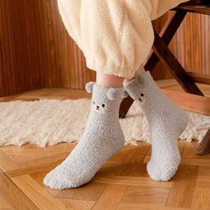 Women Socks Comfortable Cute Thermal Warm Mid-Tube Coral Fleece Floor Calf Home Sleep Hosiery Dog