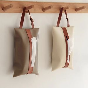 Hanging Tissue Holder Case Box PU Leather Home Car Towel Napkin Papers Dispenser Holder Box Case Table Decoration