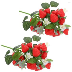 Party Decoration 2 Pcs Plants Simulation Strawberry Bouquet Faux For Table Fake Decor Home Desk Fruit Fruits Supplies Bride