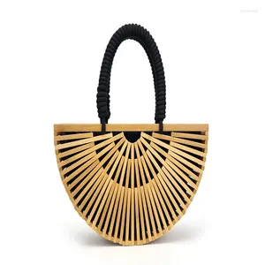 Shoulder Bags Bamboo Woven Women's Bag Outdoor Half Round Beach Wood Hollowed Out Hand Creative Antique Style Fashion