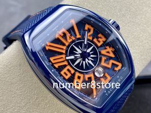 V45 Yachting Blue Ceramic Mens Watch 9015 Automatyczne 28800Vph 72H Power Reserve Luksusowe zegarki Sapphire Crystal Tonneau Designer Top