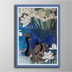 زوج من Swans Black Swans DIY Cross Tritch Terts Mets Needlework مجموعات العد على الطباعة على قماش DMC 14CT 11CT