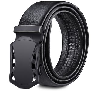 Denim Men's Belt Cow Läderbälten varumärke Fashion Automatisk spänne Svart äkta läderbälten för män 3.4 cm bredd N71314