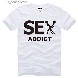 Men's T-Shirts Sex Addict funny design cartoon graphic t shirts cotton t-shirts Short Slve T-Shirt round neck t white t tops Y240402