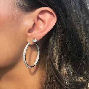 Stud Wholesale New Fashion Shiny Clear Cubic Zircon Crystal Paved Large Round Hoop Earring For Women Lady Charm Party Wedding Jewelry Q240402
