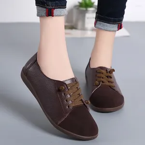 Lässige Schuhe Leder Frau Spring Damen Nicht-Roll-Flats Schnürten Sneakers Frauen Oxford Plus Size Mocains