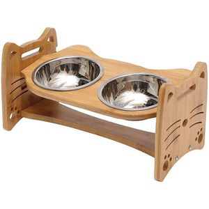 Factory Direct Pet solid wood bowl rack double bowl Cat dining table cat bowl Bowl pet dining table tableware tray rack