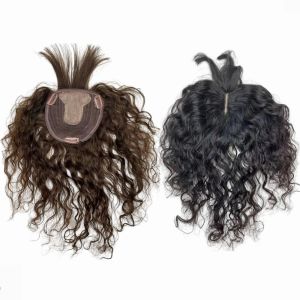 Toppers doğal kıvırcık insan saçı topper kadın toupee klipsi saç parçaları 13x14cm dantel üst saç parçaları wigletler saçları inceltme için sol kısım
