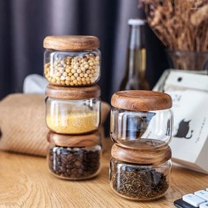 Storage Bottles 300ml 10oz Kitchen Airtight Spices Seasoning For Food Glass Suger Jars Box With Acacia Wood Lid 1 Piece