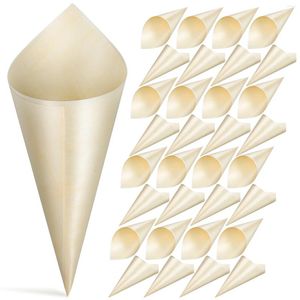 Tek Kullanımlık Bardak Pipetler 100 PCS Kaplama Rulo Patlamış Mısır Konileri Gıda Tutucular Delicatessen Küçük Dondurma Ahşap Ürün Plastik Verinler