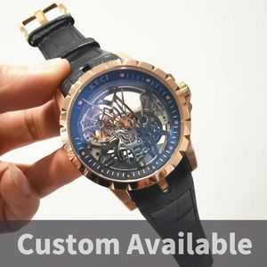 Bilek saatleri Erkekler Otomatik Mekanik Saat 48mm Tam İçi Boş Tourbillon Tasarım Kendi rüzgârlı deri kayış Dubui saat kol saati