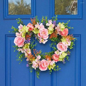 Flores decorativas coração guirlanda romântico dia dos namorados grinalda com simulação rosas decoração de casamento pendurado na parede feliz