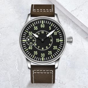 Spelar Corgeut 44mm Aviator Hand Mekanisk retro Klocka Män Lysande varumärke Seagull St3600 Armswatch Leather Strap Pilot Watches