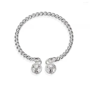 Charm Bracelets Fashion Jewelry 925 Sterling Silver Retro Double Bell Twist Rope Open Bracelet For Women Men Birthday Gifts