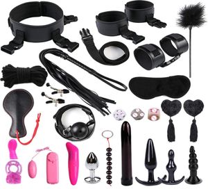 Sex Toys for Couples Exotic Accessories PU Leather BDSM Sex Bondage Set Sexy Lingerie Hand s Whip Rope Anal Vibrator Sex Shop Y1916184915