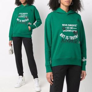 Women's Hoodies Early Spring French Style Logo Letters Printed Drill Green Lining Fleece Hoodie Woman Sweatshirts